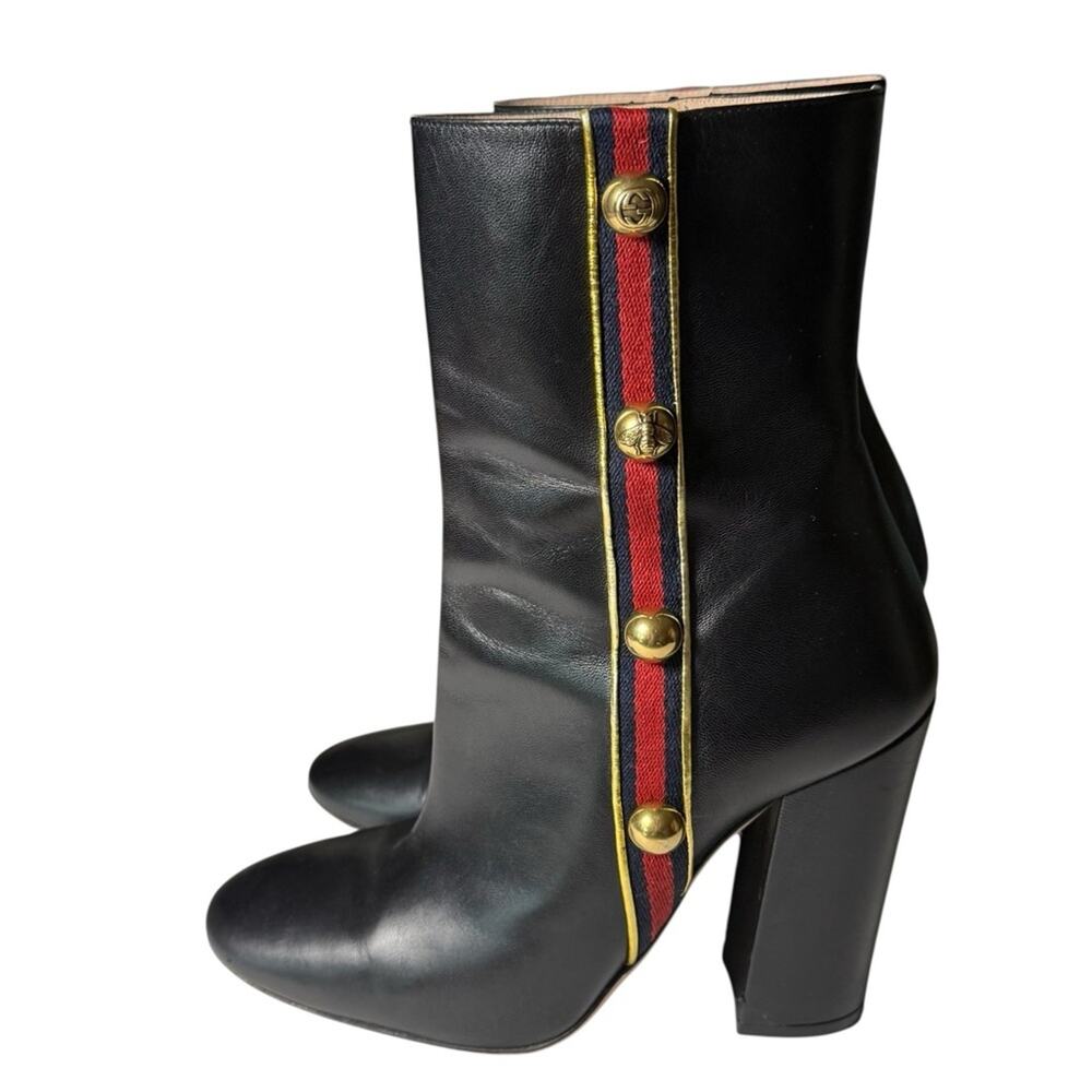 Gucci Malaga Kid Web Carly Leather Mid Calf Boots Gold Stud Side  EU 39/US 9 - Picture 5 of 15